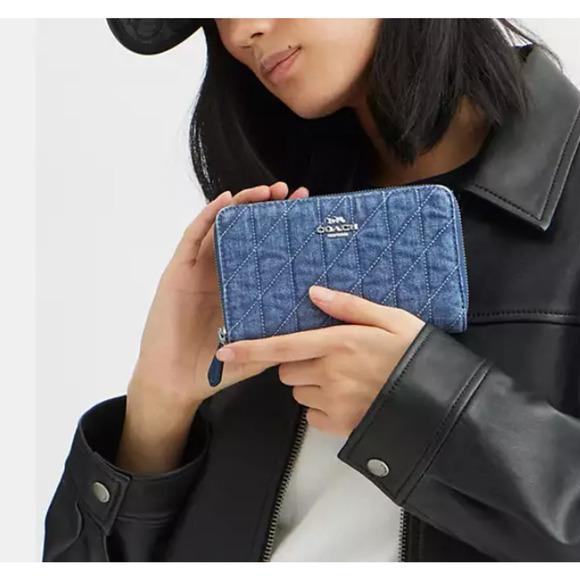 Coach Medium Id Zip Wallet With Quilting In Denim & Leather CAP29 NWT - Picture 4 of 7